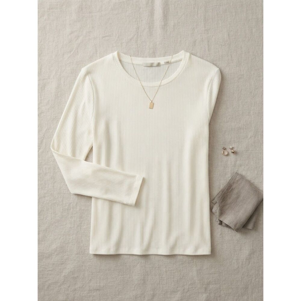 Cyrus Cream Ribbed Long Sleeve Top Crewneck Tee Shirt Knit Women's Medium NWOT